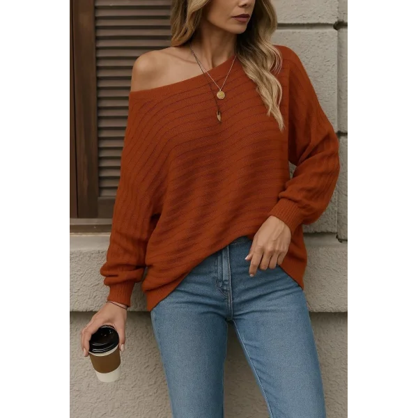Kadın Uzun Kollu Tek Omuzu Açık Triko Bluz