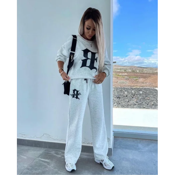 Kadın Uzun Kollu Tek Omuzu Açık Uzun Kollu Iki Iplik Bluz Ve Bağcıklı Pantolon Ikili Takım