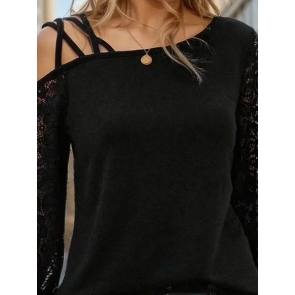 Kadın Uzun Kollu Tek Omuzu çapraz şerit Detaylı Viskon Iki Iplik Bluz