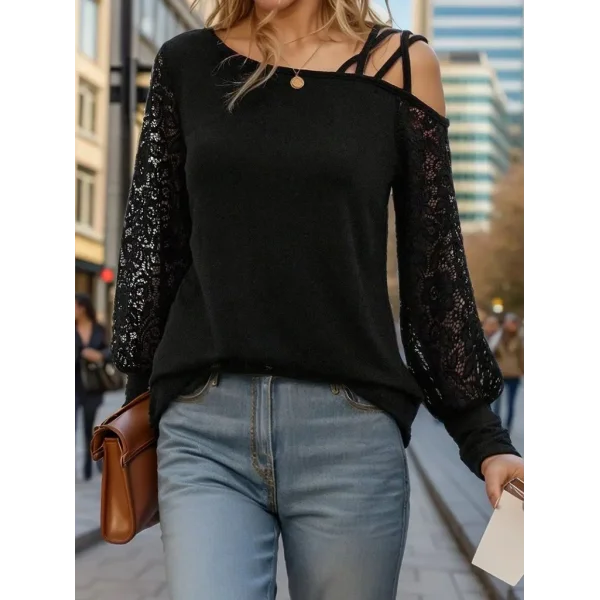 Kadın Uzun Kollu Tek Omuzu çapraz şerit Detaylı Viskon Iki Iplik Bluz