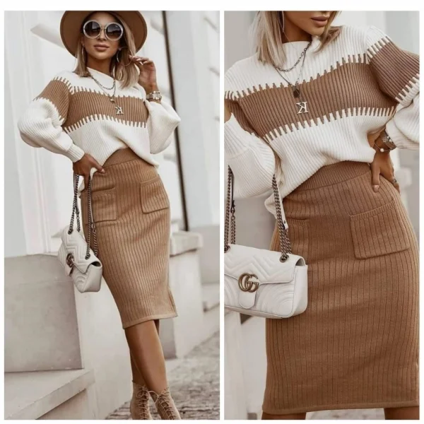 Kadın Uzun Kollu Triko Etekli Takım