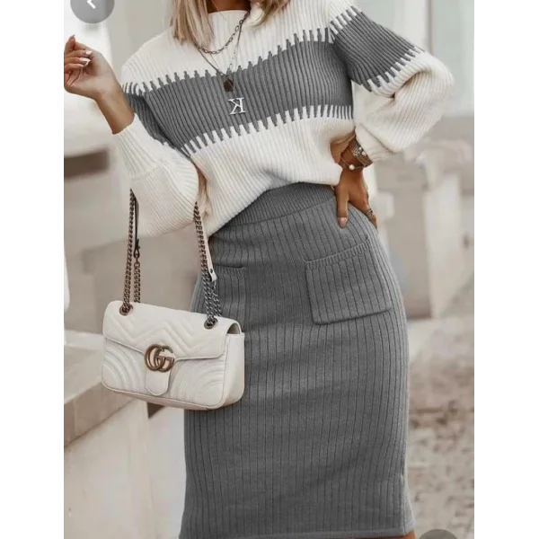 Kadın Uzun Kollu Triko Etekli Takım