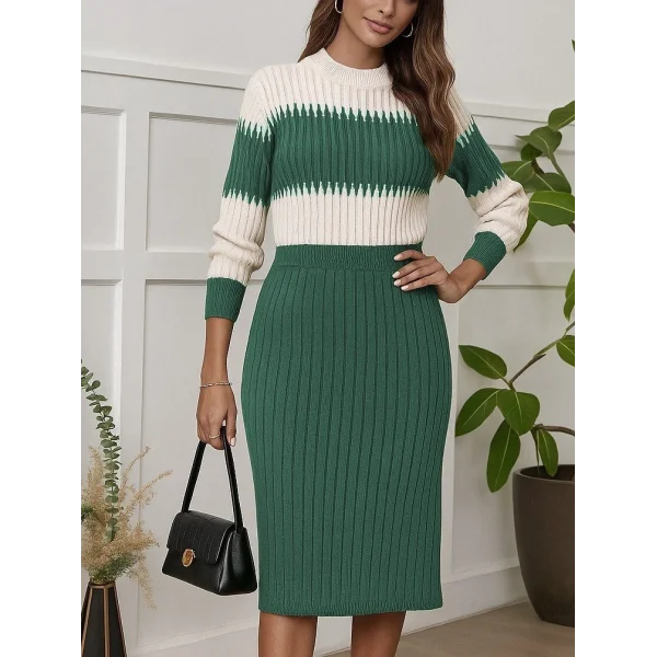 Kadın Uzun Kollu Triko Etekli Takım