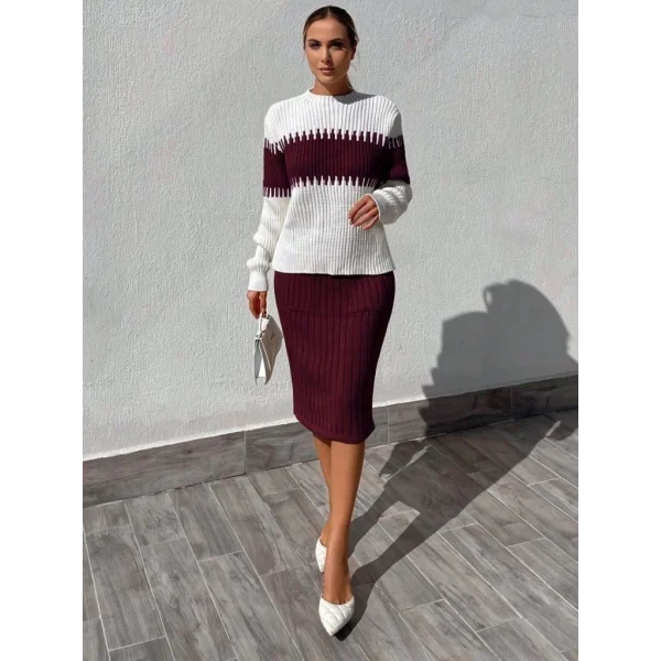 Kadın Uzun Kollu Triko Etekli Takım