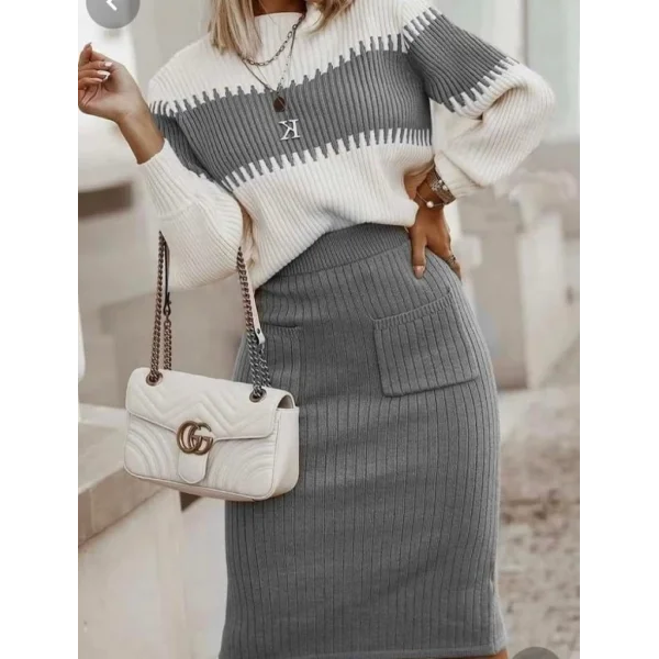 Kadın Uzun Kollu Triko Etekli Takım