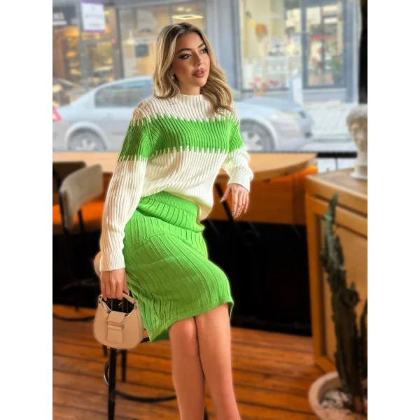 Kadın Uzun Kollu Triko Etekli Takım