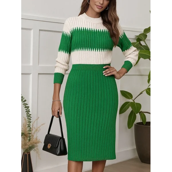 Kadın Uzun Kollu Triko Etekli Takım