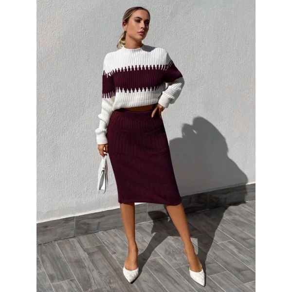 Kadın Uzun Kollu Triko Etekli Takım