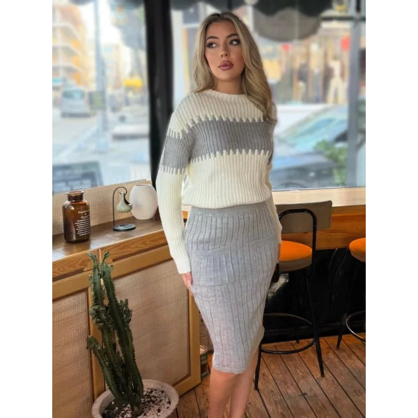Kadın Uzun Kollu Triko Etekli Takım