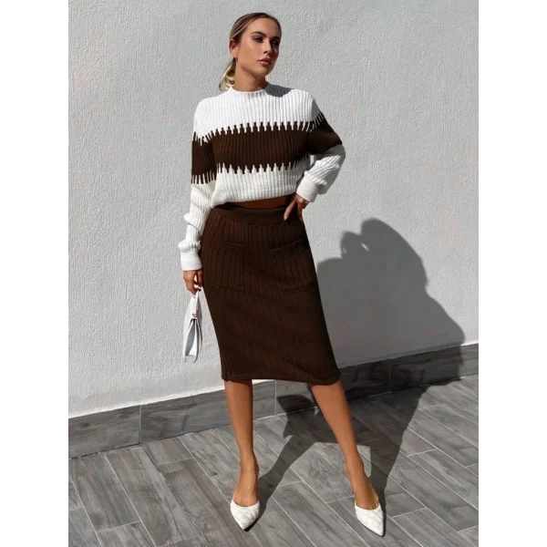 Kadın Uzun Kollu Triko Etekli Takım