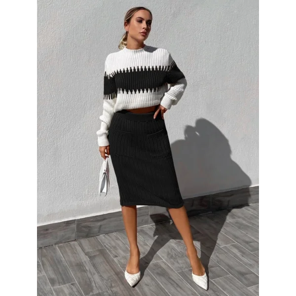 Kadın Uzun Kollu Triko Etekli Takım