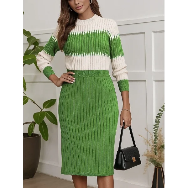 Kadın Uzun Kollu Triko Etekli Takım