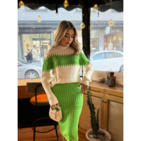 Kadın Uzun Kollu Triko Etekli Takım