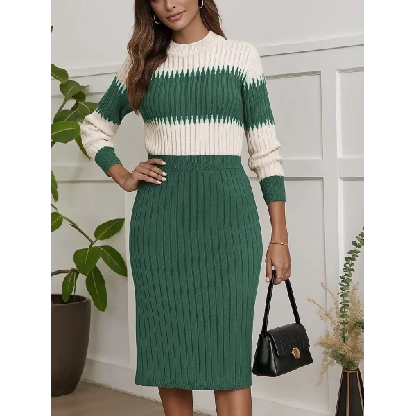 Kadın Uzun Kollu Triko Etekli Takım