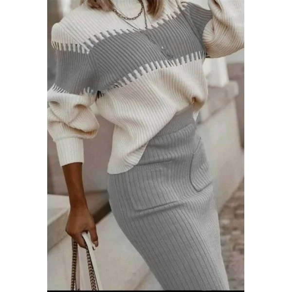 Kadın Uzun Kollu Triko Etekli Takım