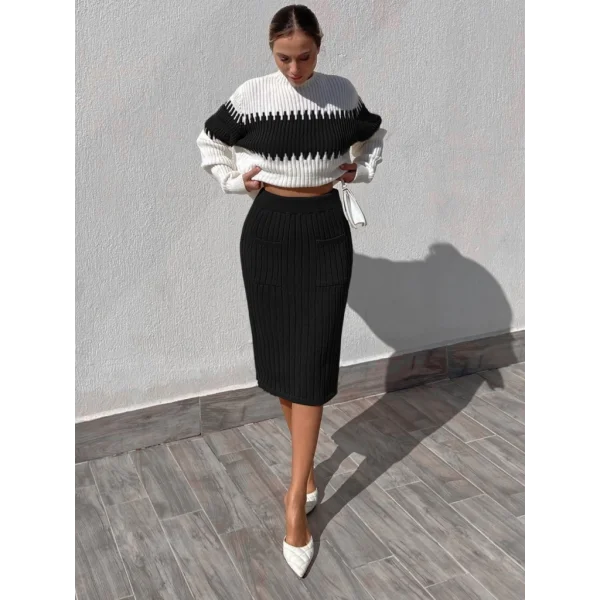 Kadın Uzun Kollu Triko Etekli Takım