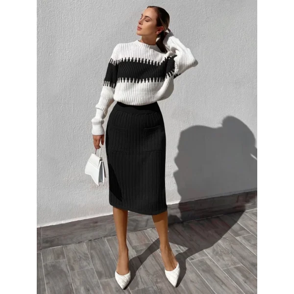 Kadın Uzun Kollu Triko Etekli Takım