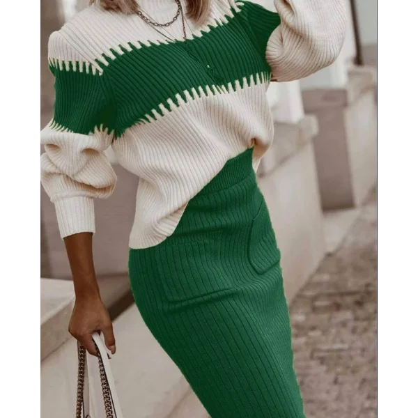 Kadın Uzun Kollu Triko Etekli Takım