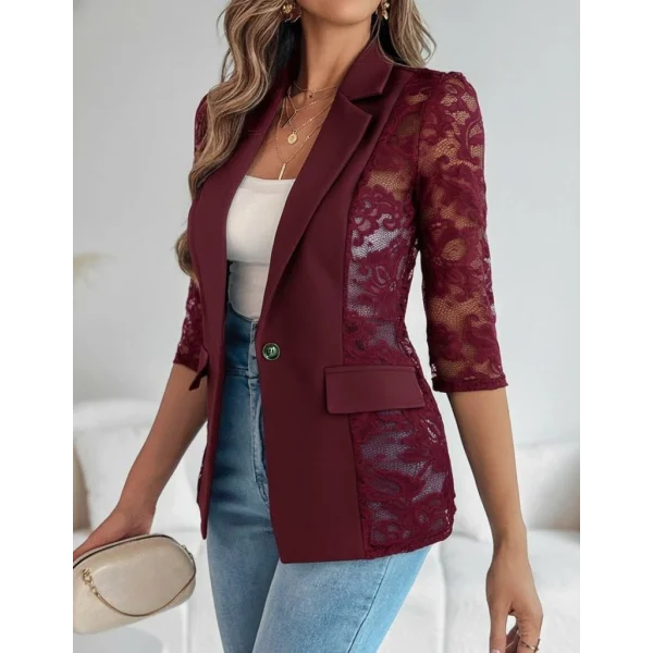 Kadın Uzun Kollu Truvakar Kol önden Düğmeli Cepli Dantelli Atlas Ceket