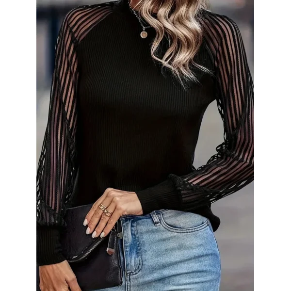 Kadın Uzun Kollu Tül Detaylı Bisiklet Yakalı Kaşkorse Bluz