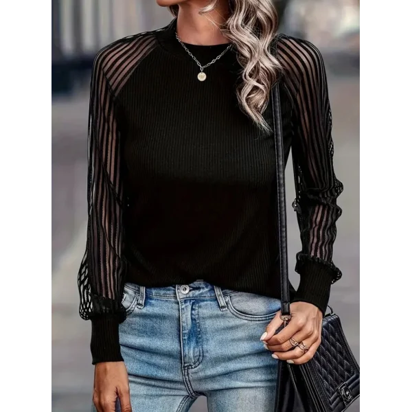 Kadın Uzun Kollu Tül Detaylı Bisiklet Yakalı Kaşkorse Bluz