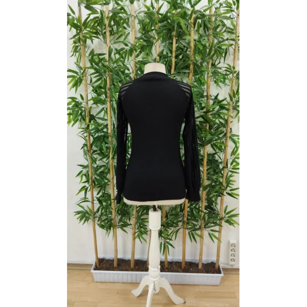 Kadın Uzun Kollu Tül Detaylı Bisiklet Yakalı Kaşkorse Bluz