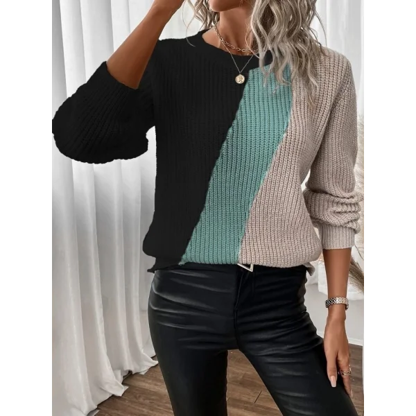 Kadın Uzun Kollu üç Renk Triko Bluz