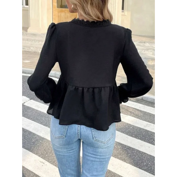 Kadın Uzun Kollu V Dantel Yaka Aerobin Bluz