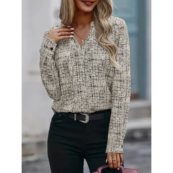 Kadın Uzun Kollu V Hakim Yaka çok Renkli Dokuma Bluz