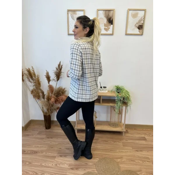 Kadın Uzun Kollu V Hakim Yaka çok Renkli Dokuma Bluz