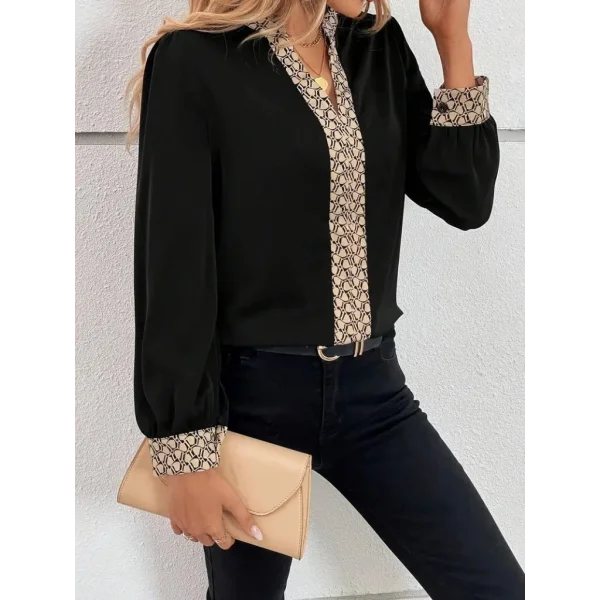 Kadın Uzun Kollu V Hakim Yakalı Desenli Ithal Krep Bluz