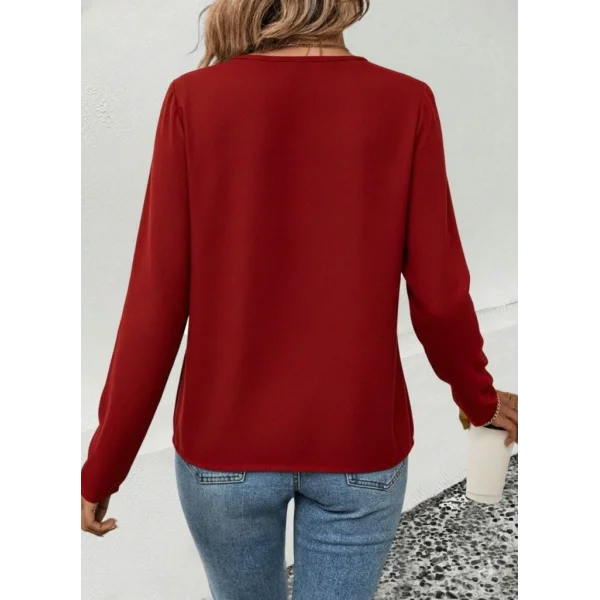 Kadın Uzun Kollu V Parlak Yaka Detaylı Viskon Bluz