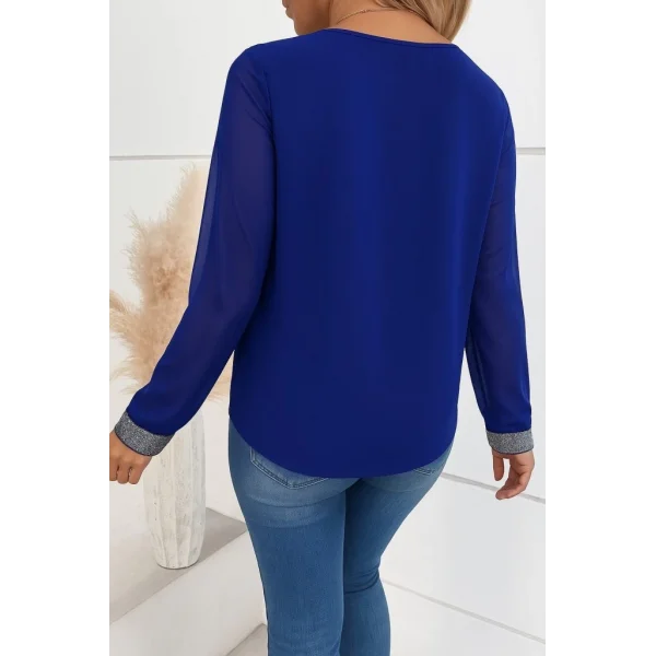 Kadın Uzun Kollu V Pulpayet Yakalı Ithal Krep Bluz