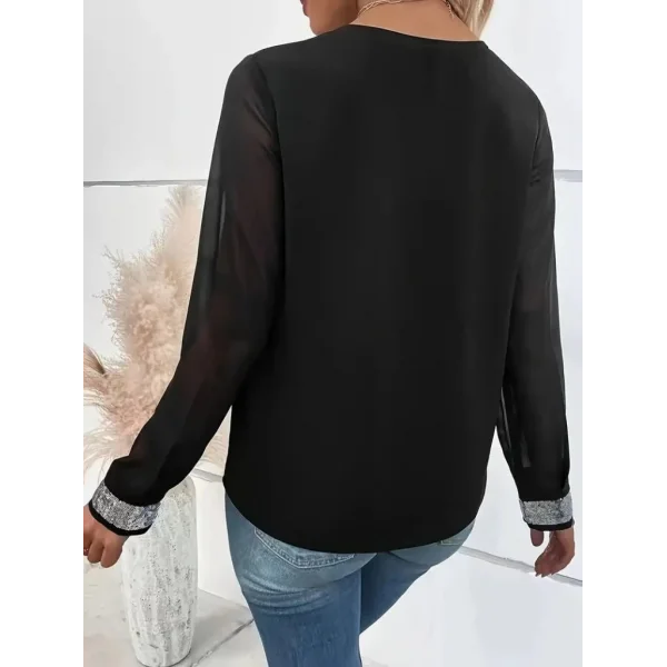 Kadın Uzun Kollu V Pulpayet Yakalı Ithal Krep Bluz