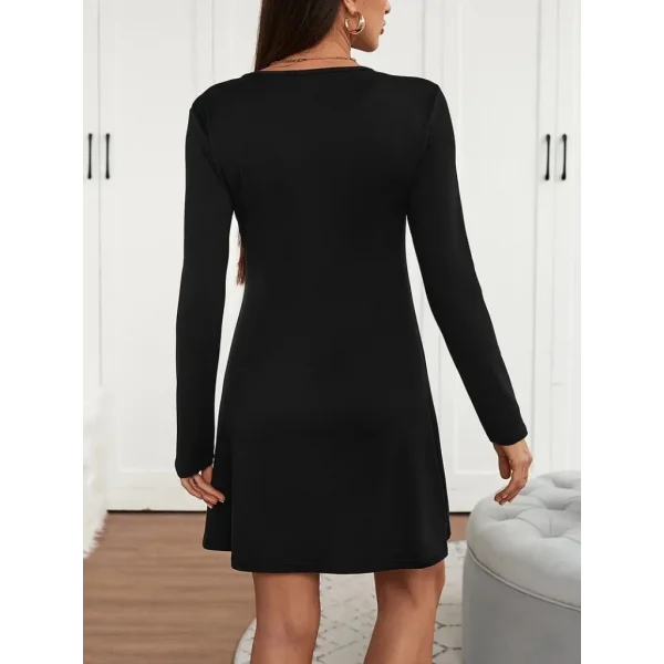 Kadın Uzun Kollu V şerit Yakalı Kısa Viskon Iki Iplik Elbise