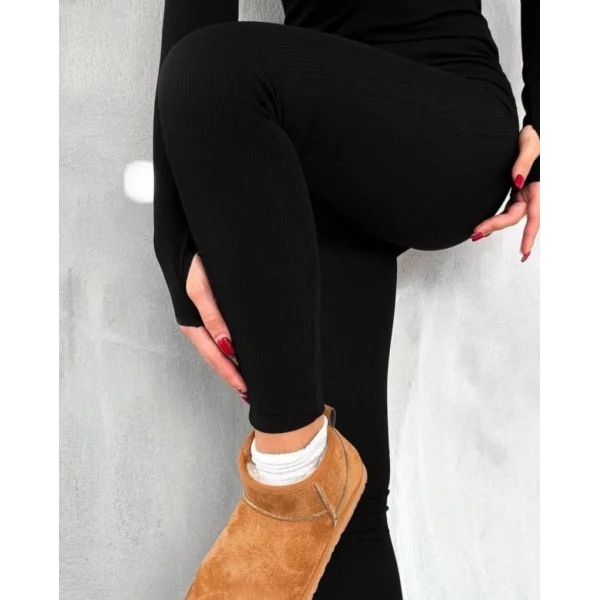 Kadın Uzun Kollu V Yaka Baş Parmak Geçirmeli Detay Kaşkorse Tulum