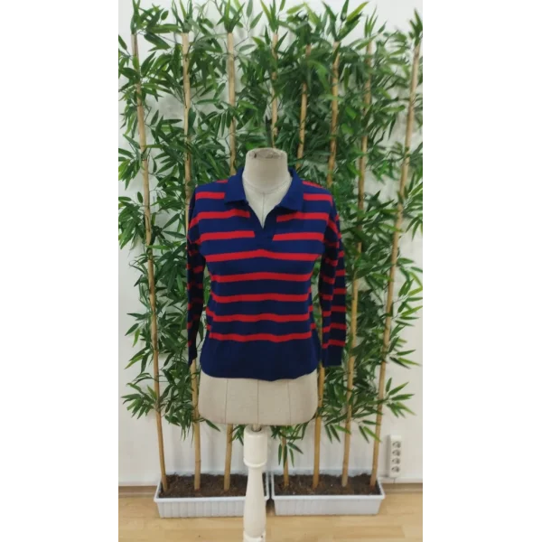 Kadın Uzun Kollu V Yaka çizgili Triko Bluz