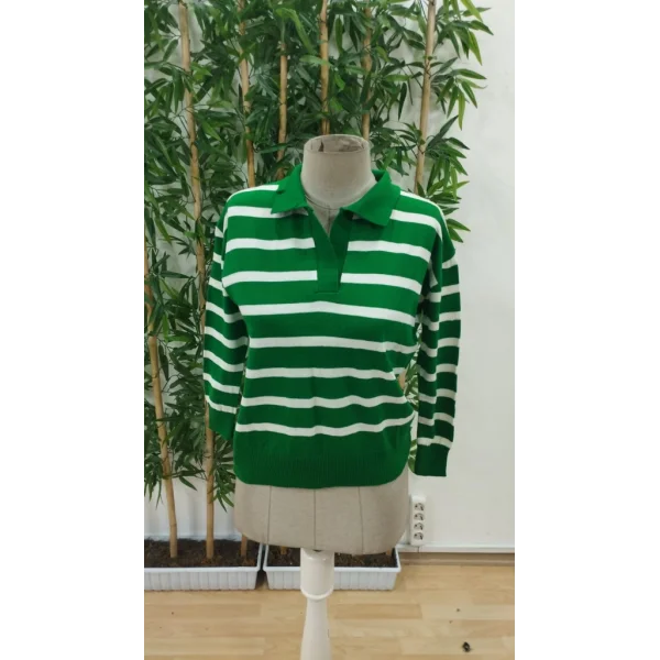 Kadın Uzun Kollu V Yaka çizgili Triko Bluz