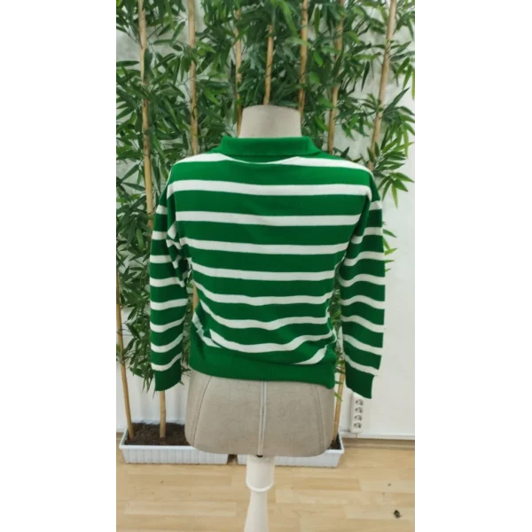 Kadın Uzun Kollu V Yaka çizgili Triko Bluz