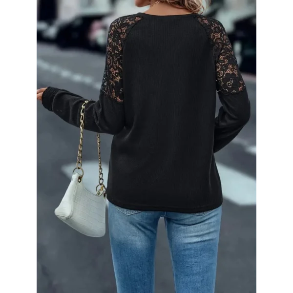 Kadın Uzun Kollu V Yaka Dantel Detaylı Kaşkorse Bluz