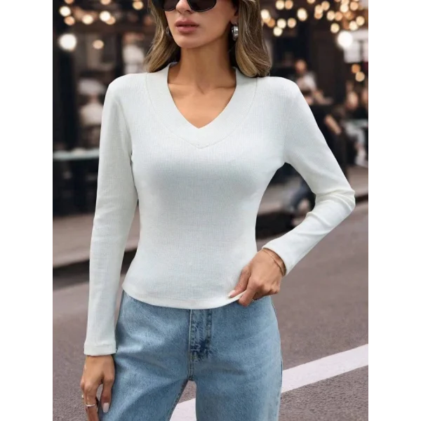 Kadın Uzun Kollu V Yaka Kaşkorse Kumaş Bluz