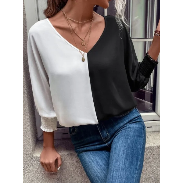 Kadın Uzun Kollu V Yaka Kol Ağzı Gipeli Sandy Bluz