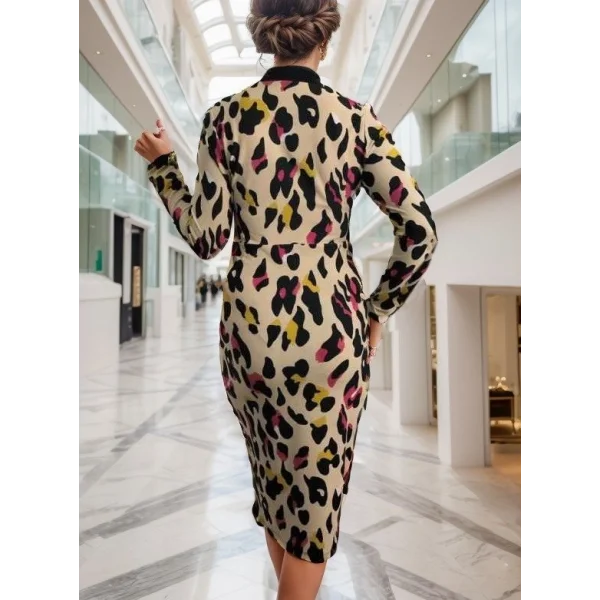 Kadın Uzun Kollu V Yaka Puantiyeli Krep Midi Boy Elbise