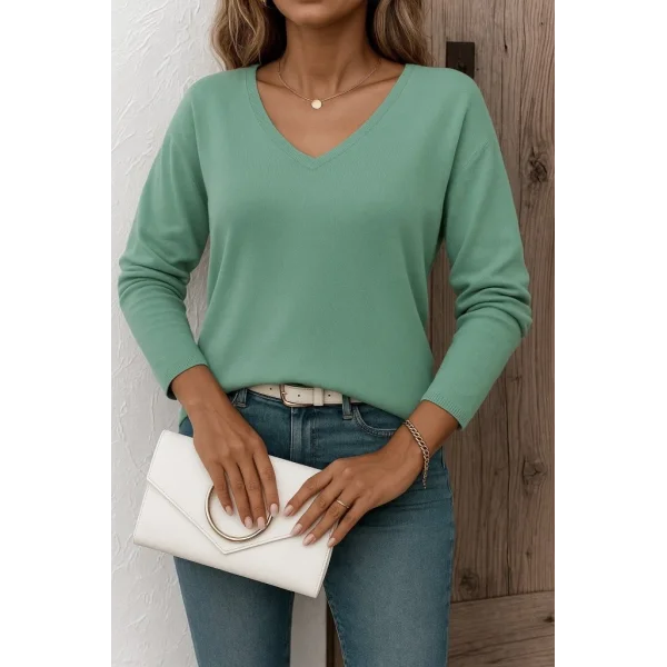 Kadın Uzun Kollu V Yaka Triko Bluz