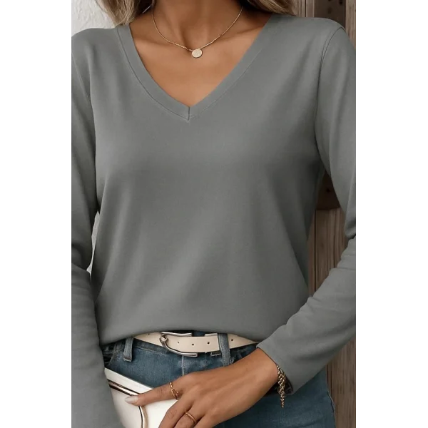 Kadın Uzun Kollu V Yaka Triko Bluz