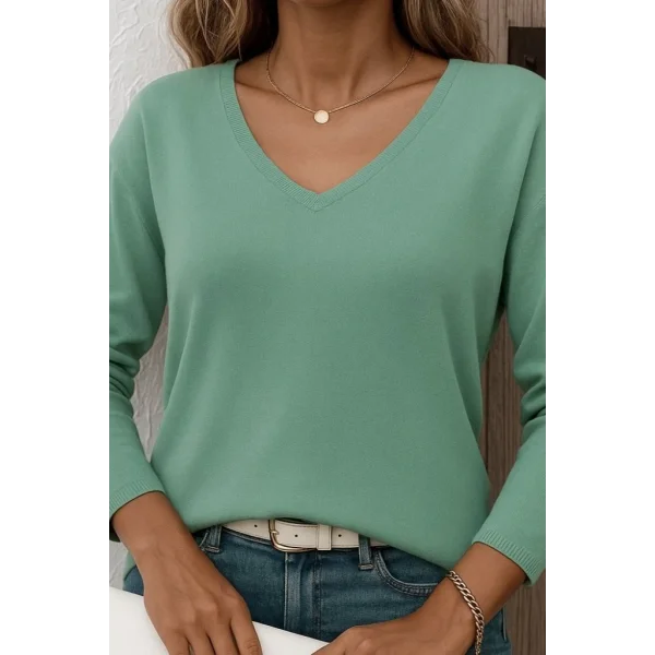 Kadın Uzun Kollu V Yaka Triko Bluz
