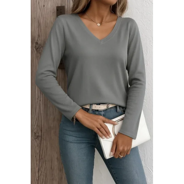 Kadın Uzun Kollu V Yaka Triko Bluz