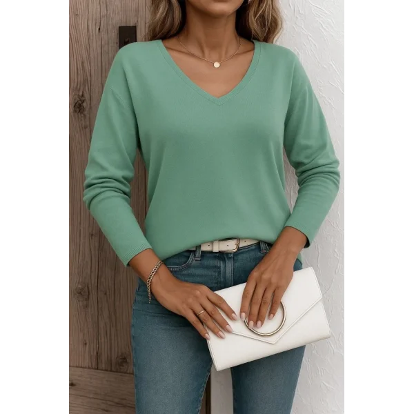 Kadın Uzun Kollu V Yaka Triko Bluz