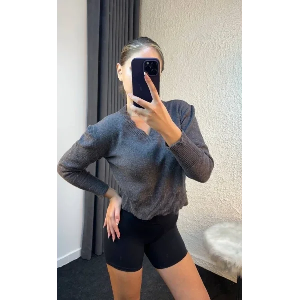 Kadın Uzun Kollu V Yaka Triko Kazak