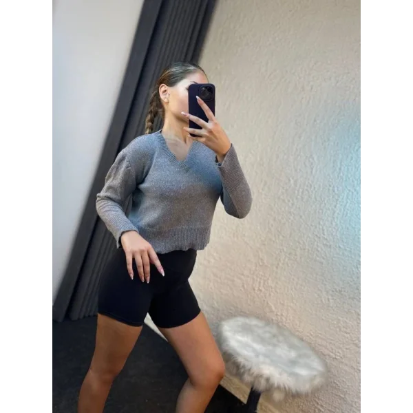 Kadın Uzun Kollu V Yaka Triko Kazak